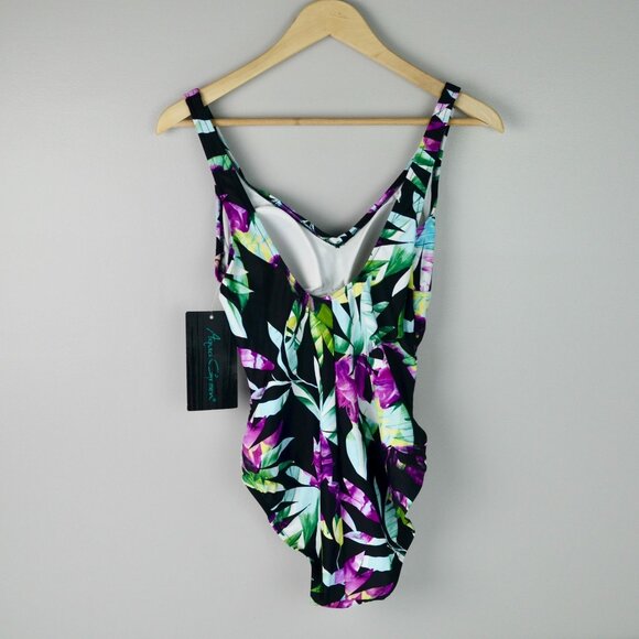 Aqua Green Women's Floral Swimsuit Tie Front Medium New - Picture 4 of 6